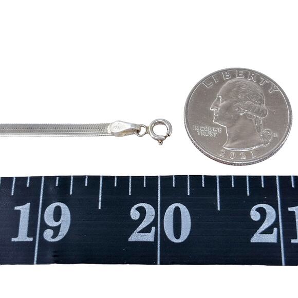 Flat Herringbone Chain Necklace | Vintage Sterling Silver 925 | 20" - Picture 2 of 3